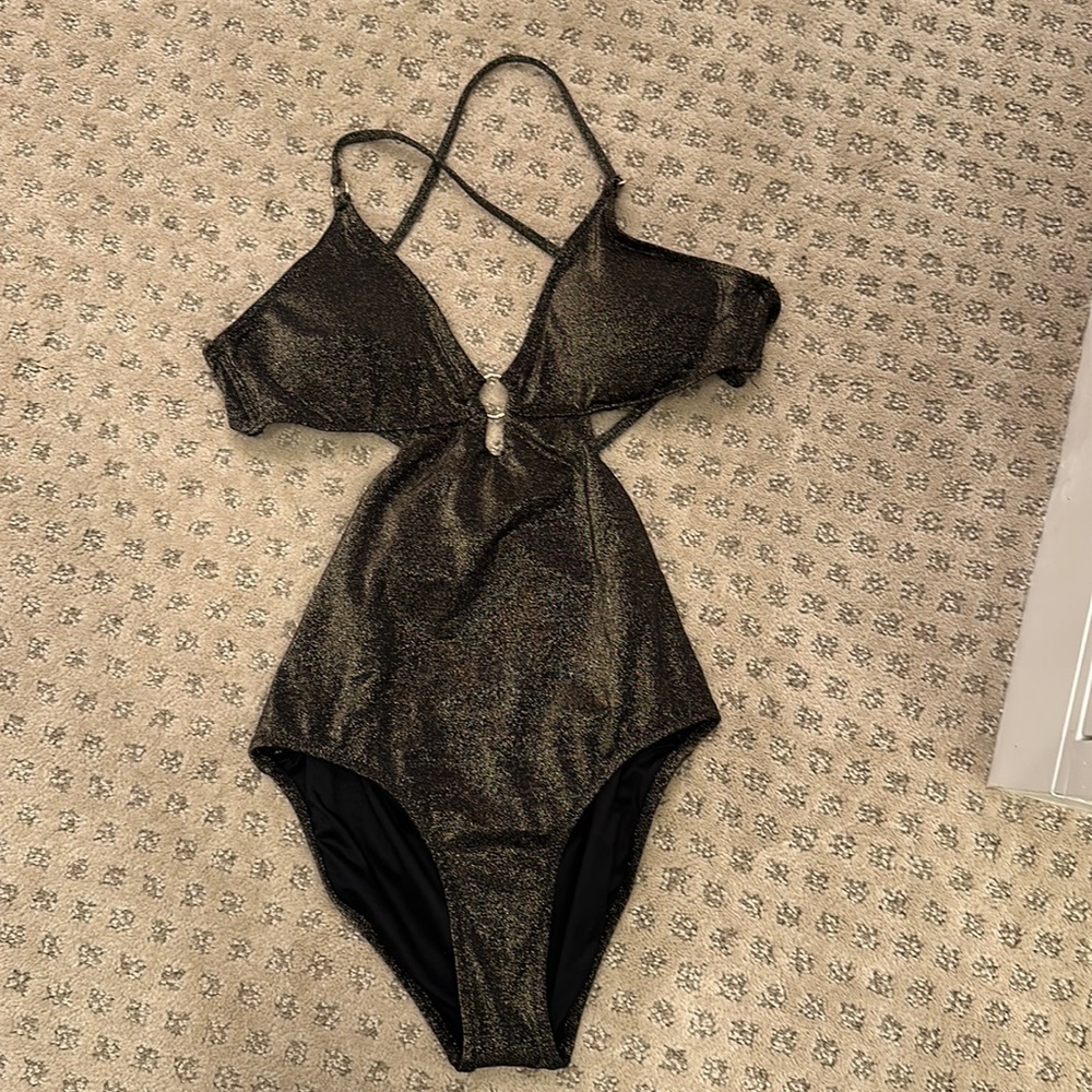 Reiss swim suit size 4 Matilde cross back black gold - like new. Wore once.
